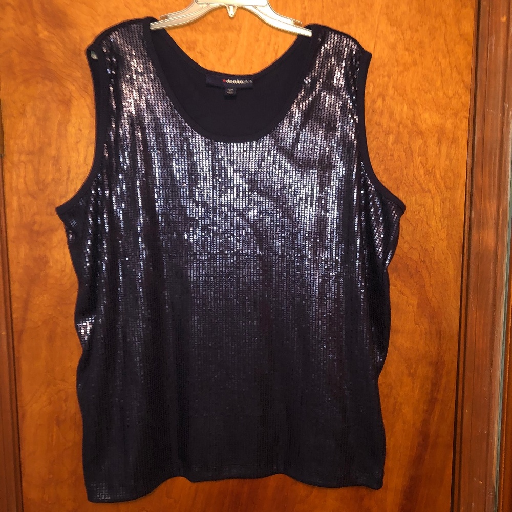 NWOT Denim 24/7 Navy Blue Sequined Tank Top Plus Size 2x 26/28